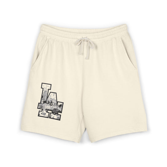 LA Cityscape Fleece Sweat Shorts — Vintage Los Angeles Graphic