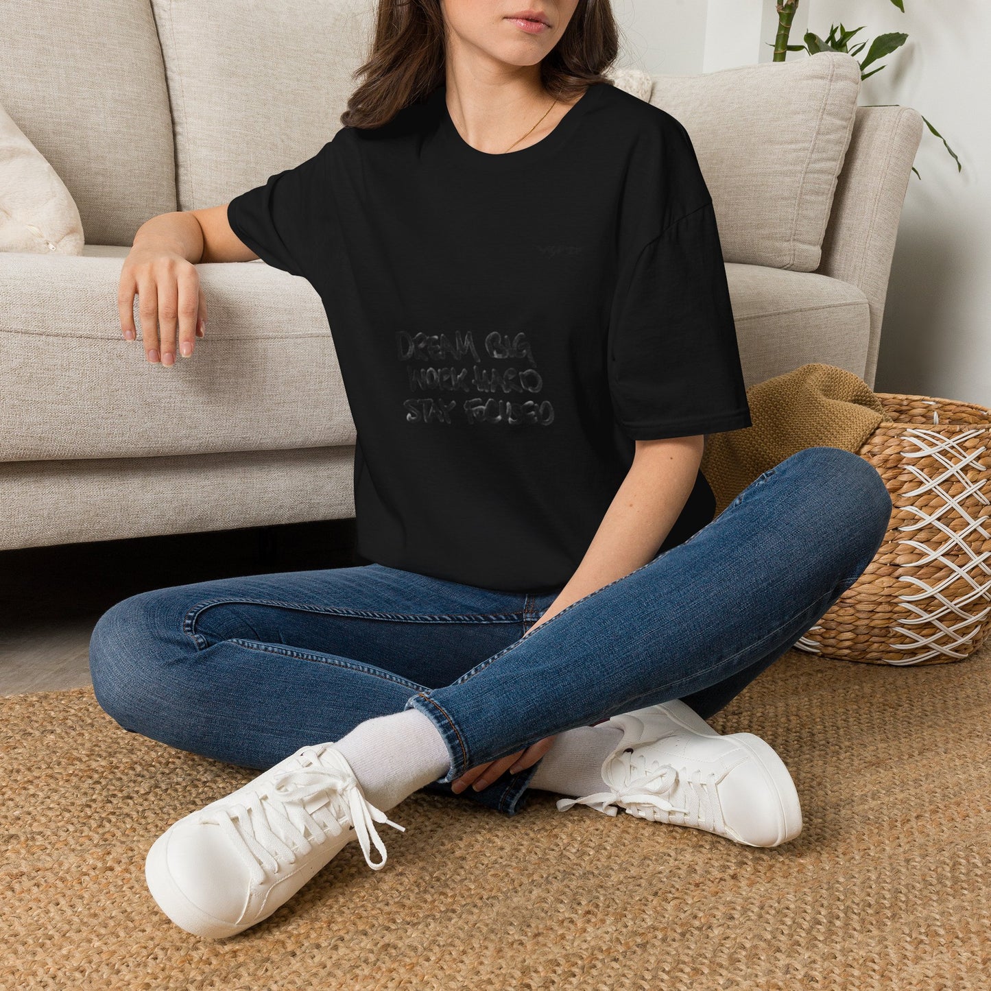 Minimalist Black Tee with Subtle Raised Typography — Casual Everyday T-Shirt