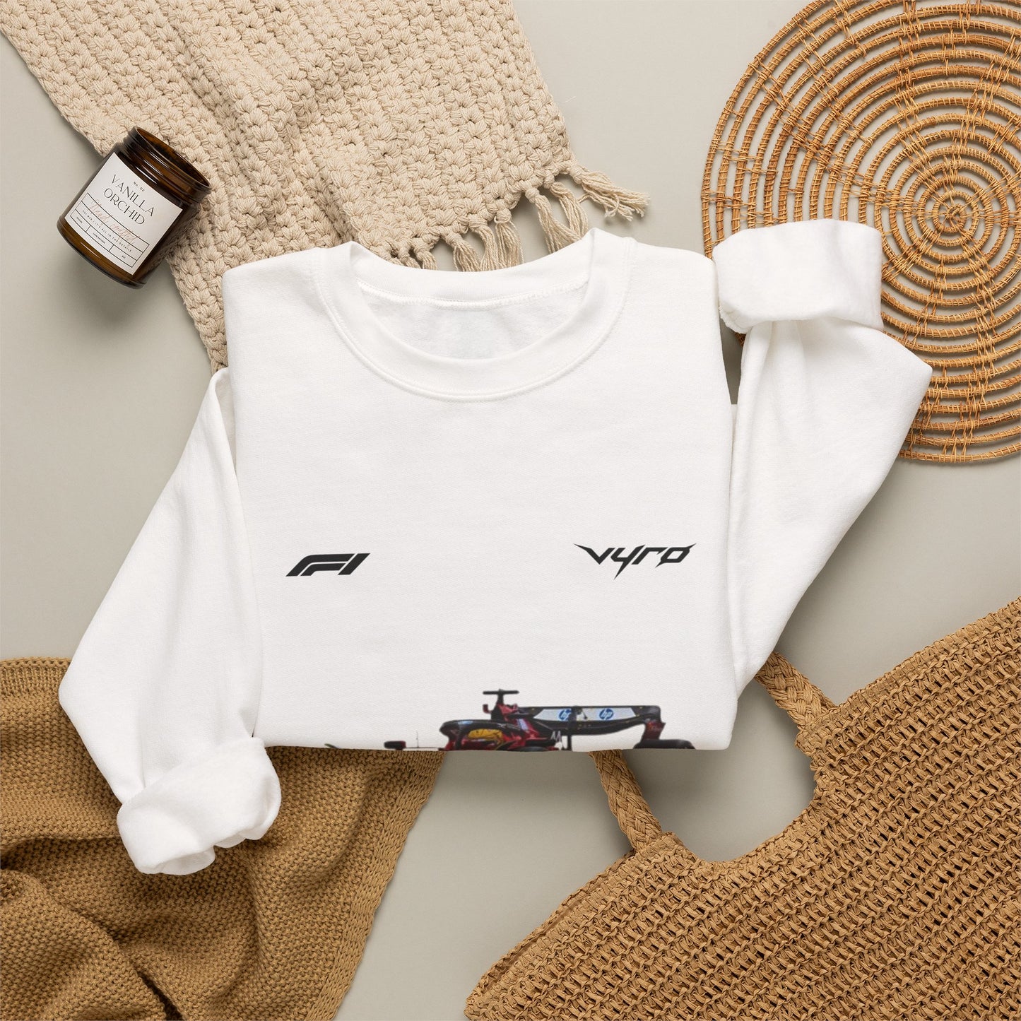 Racing Car Crewneck Sweatshirt — Red Formula 1 Graphic