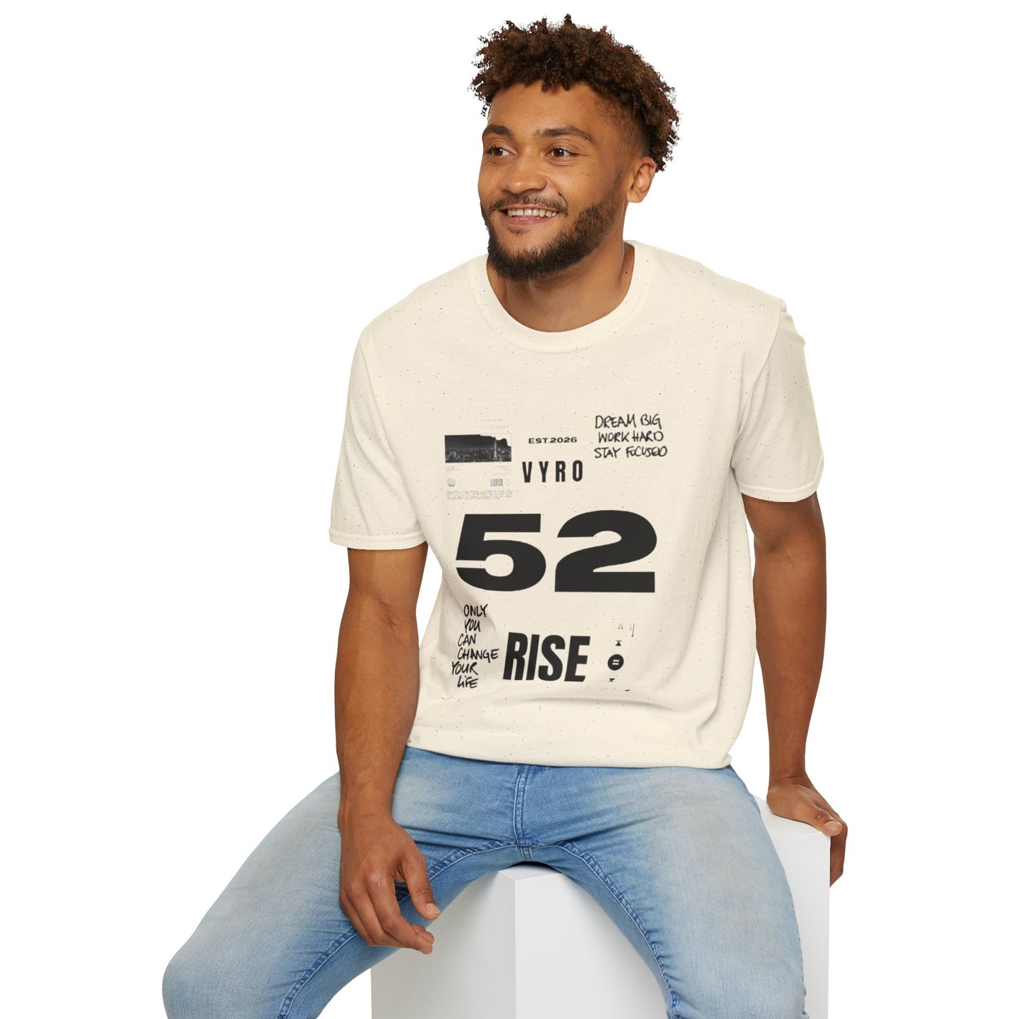 52 Rise Graphic T‑Shirt — Motivational 'Dream Big, Work Hard, Stay Focused' Tee