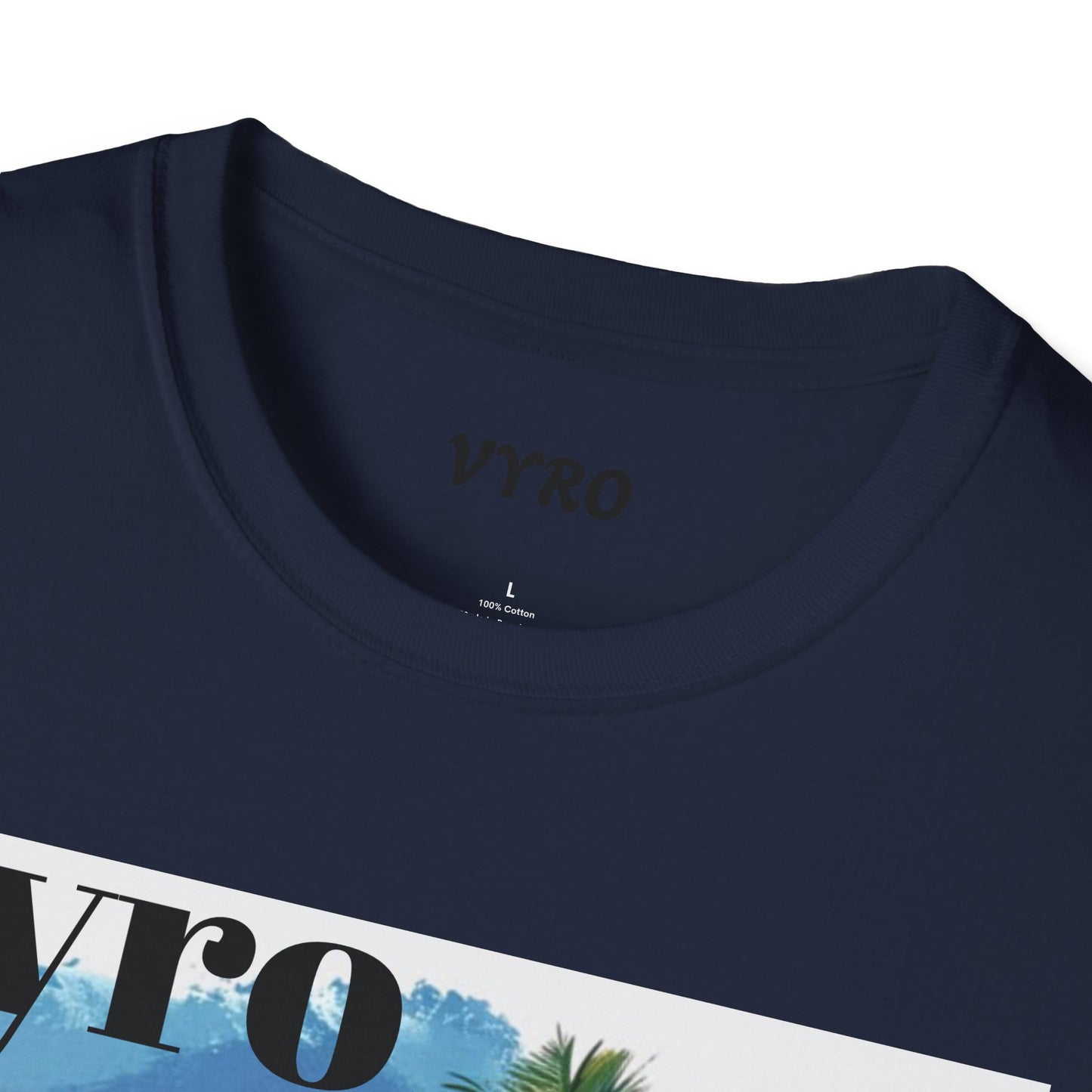 T-Shirt — Tropical Palm Beach Graphic Tee with 'vyro' Text