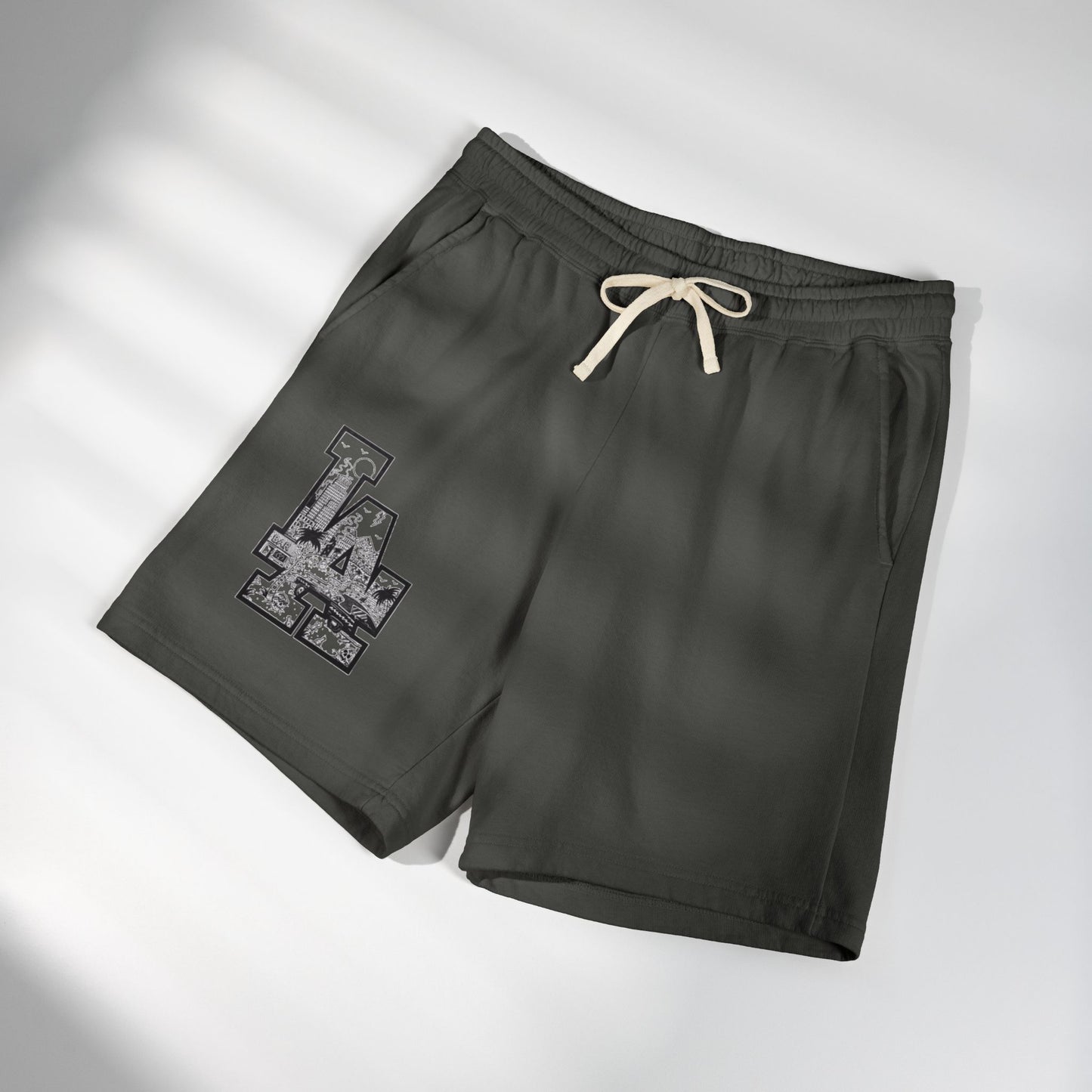 LA Cityscape Fleece Sweat Shorts — Vintage Los Angeles Graphic