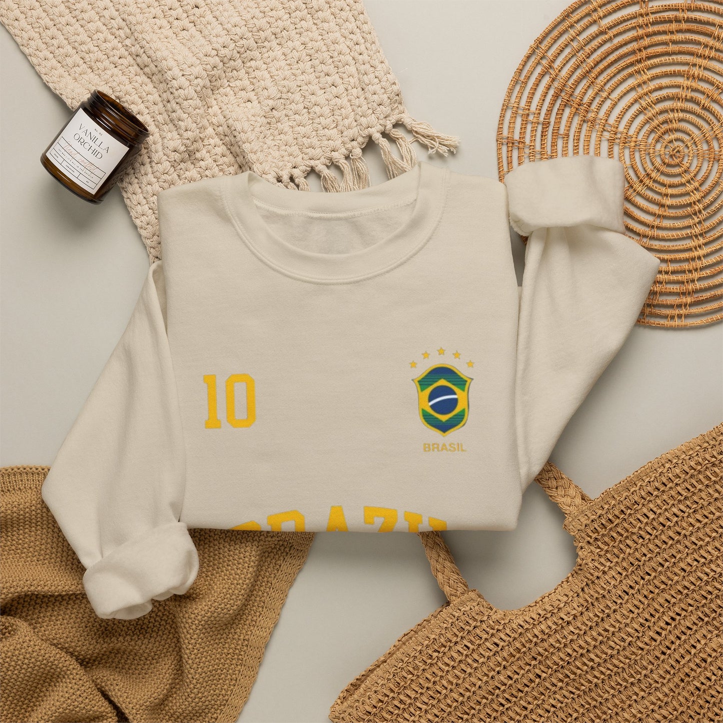 Brazil Soccer Crewneck Sweatshirt — '10' Crest Football Pullover
