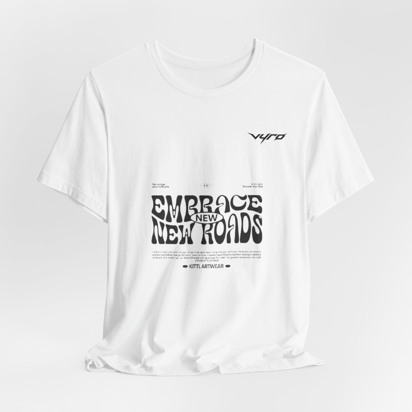 Embrace New Worlds Graphic Tee — Retro Psychedelic Text White T-Shirt