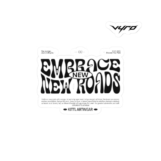 Embrace New Roads Kiss-Cut Sticker — Retro Psychedelic Travel Decal
