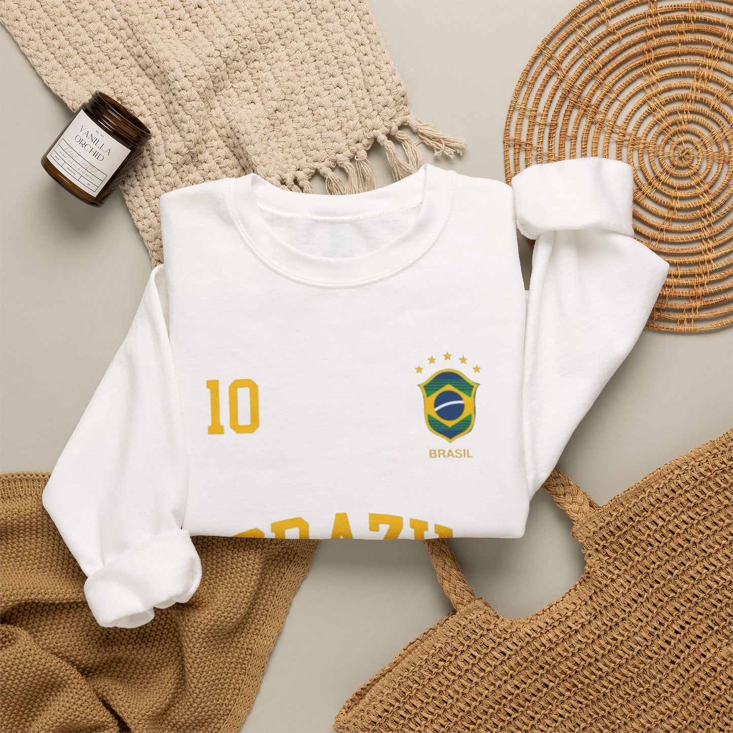 Brazil Soccer Crewneck Sweatshirt — '10' Crest Football Pullover