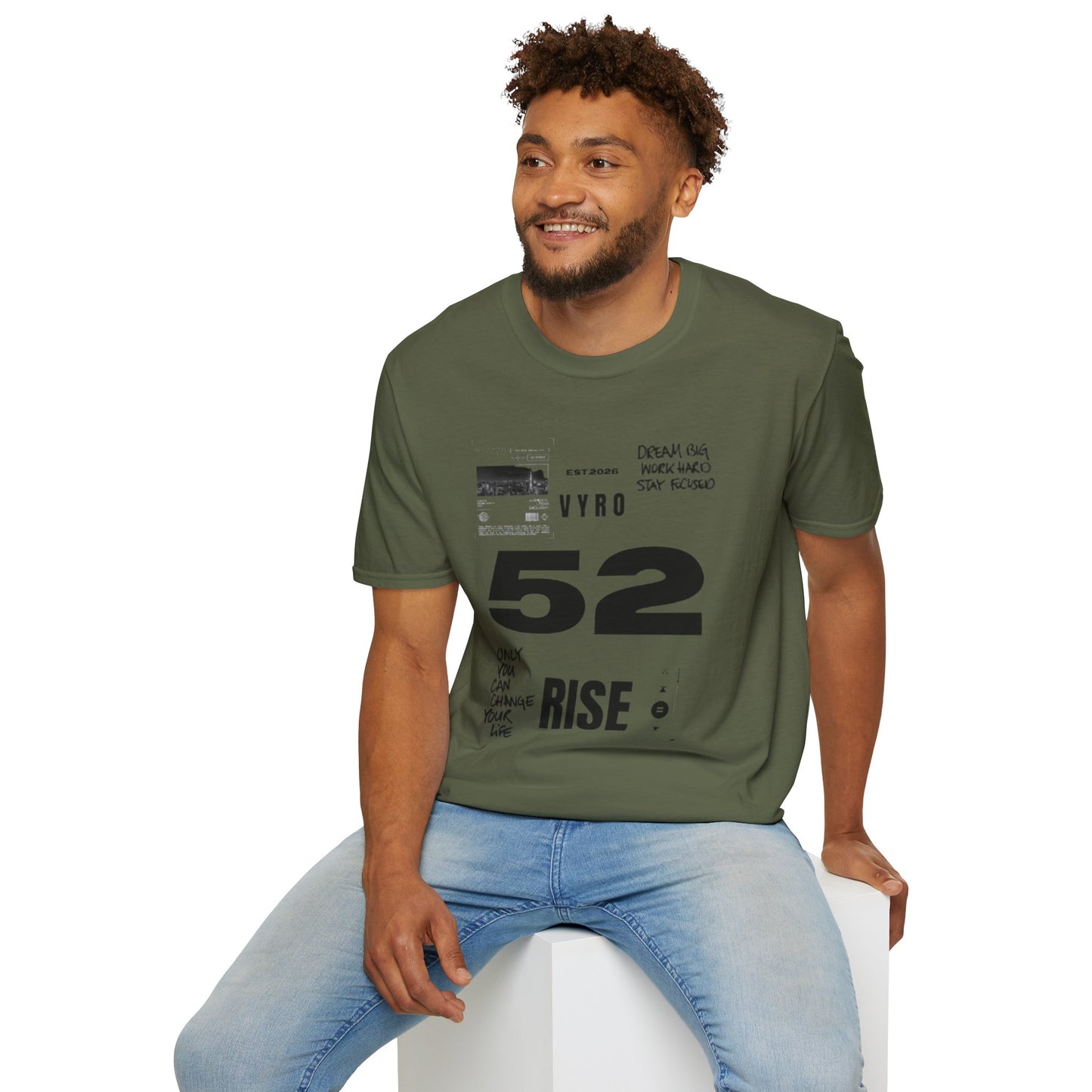 52 Rise Graphic T‑Shirt — Motivational 'Dream Big, Work Hard, Stay Focused' Tee