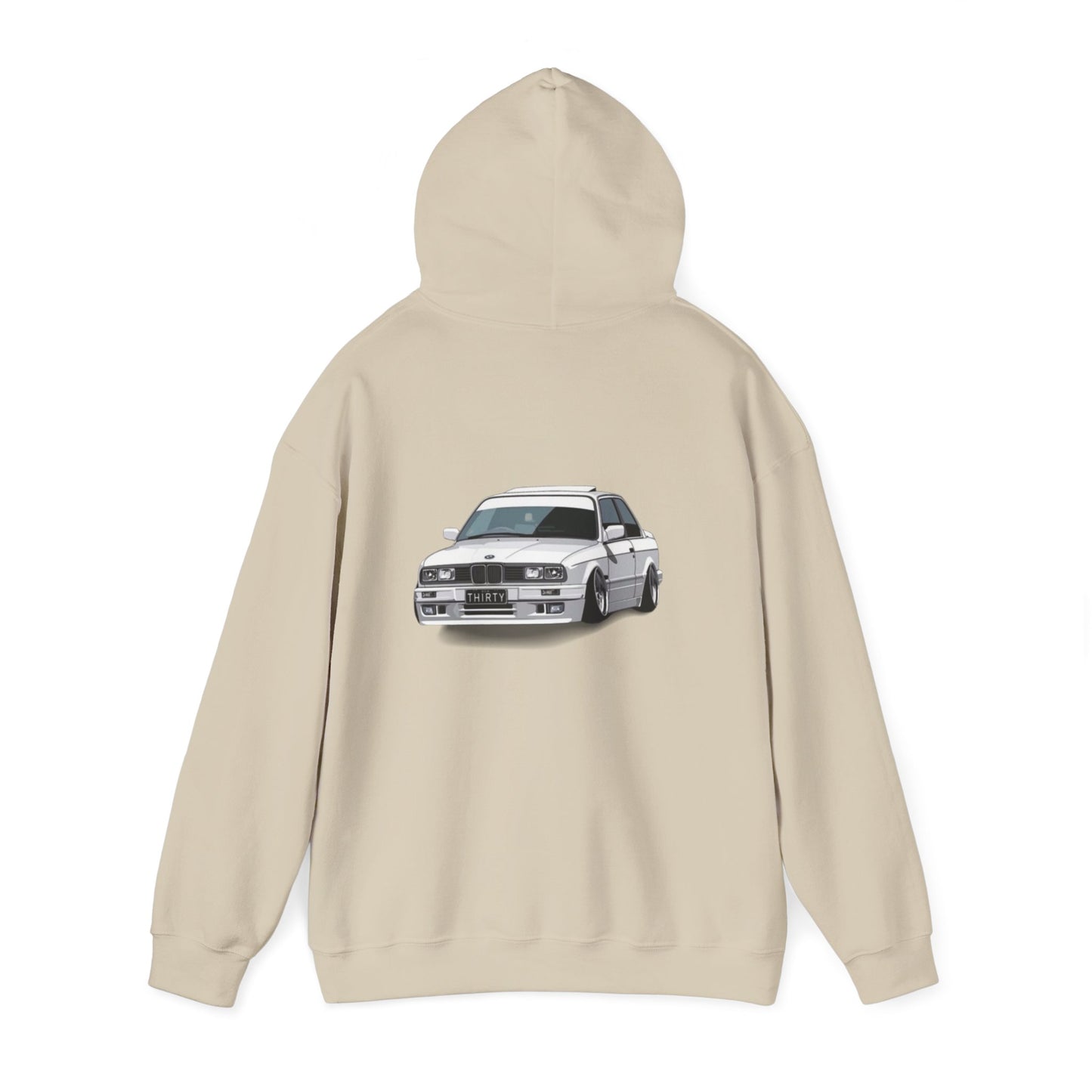VYRO Logo Hoodie with Retro White Rally Car Graphic — Streetwear Racing Pullover