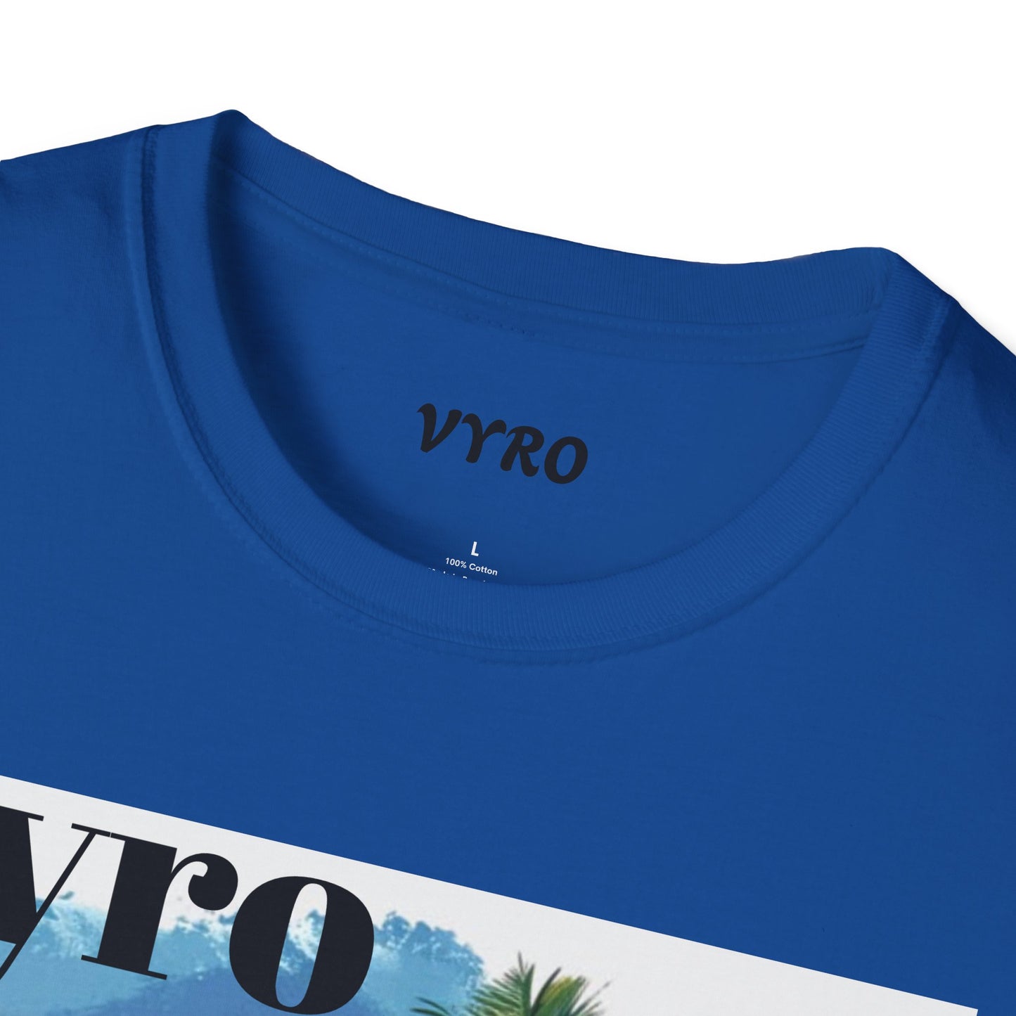 T-Shirt — Tropical Palm Beach Graphic Tee with 'vyro' Text