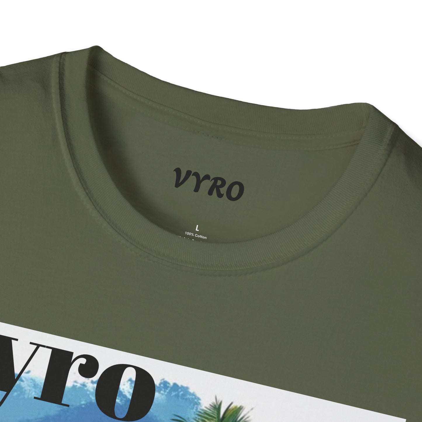 T-Shirt — Tropical Palm Beach Graphic Tee with 'vyro' Text