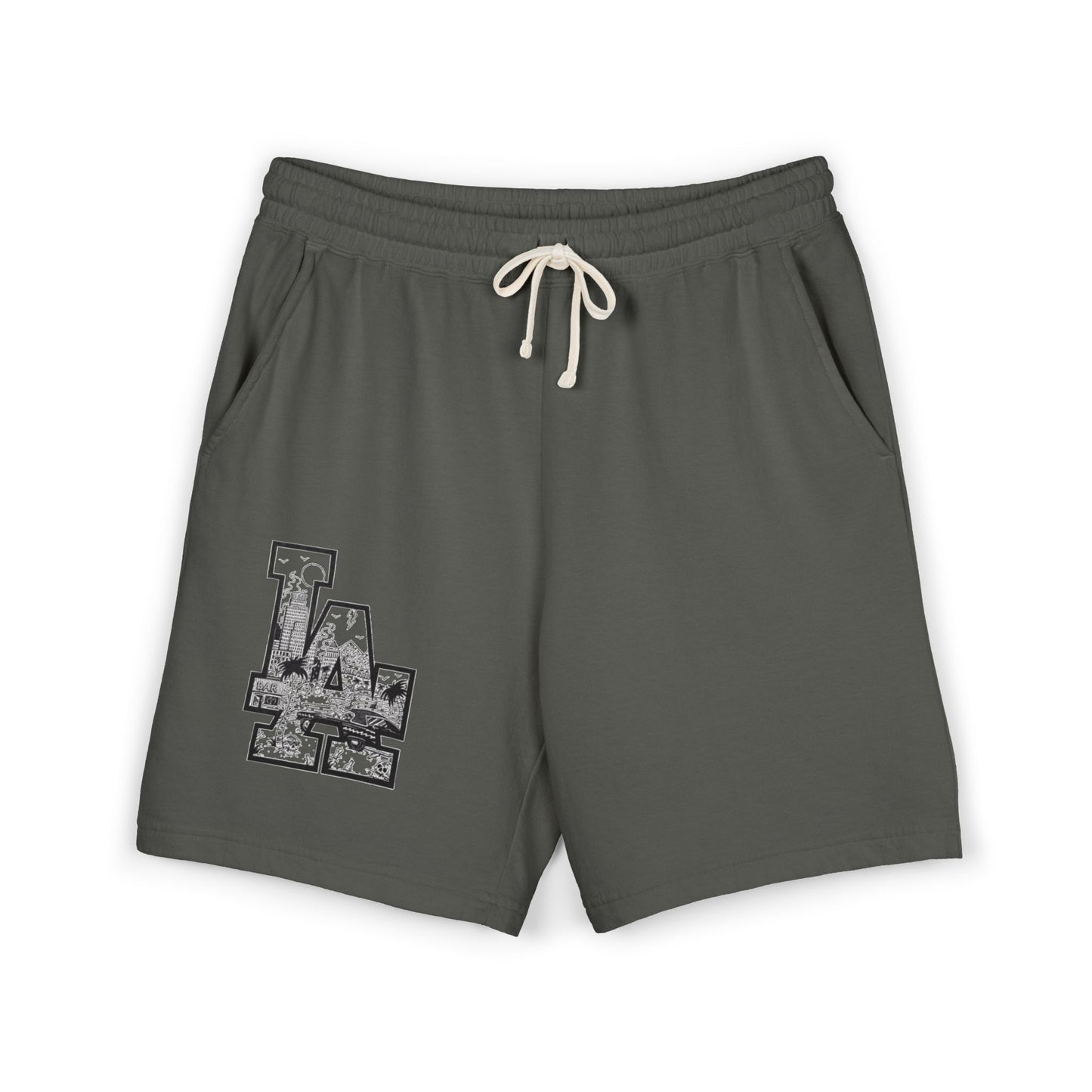 LA Cityscape Fleece Sweat Shorts — Vintage Los Angeles Graphic