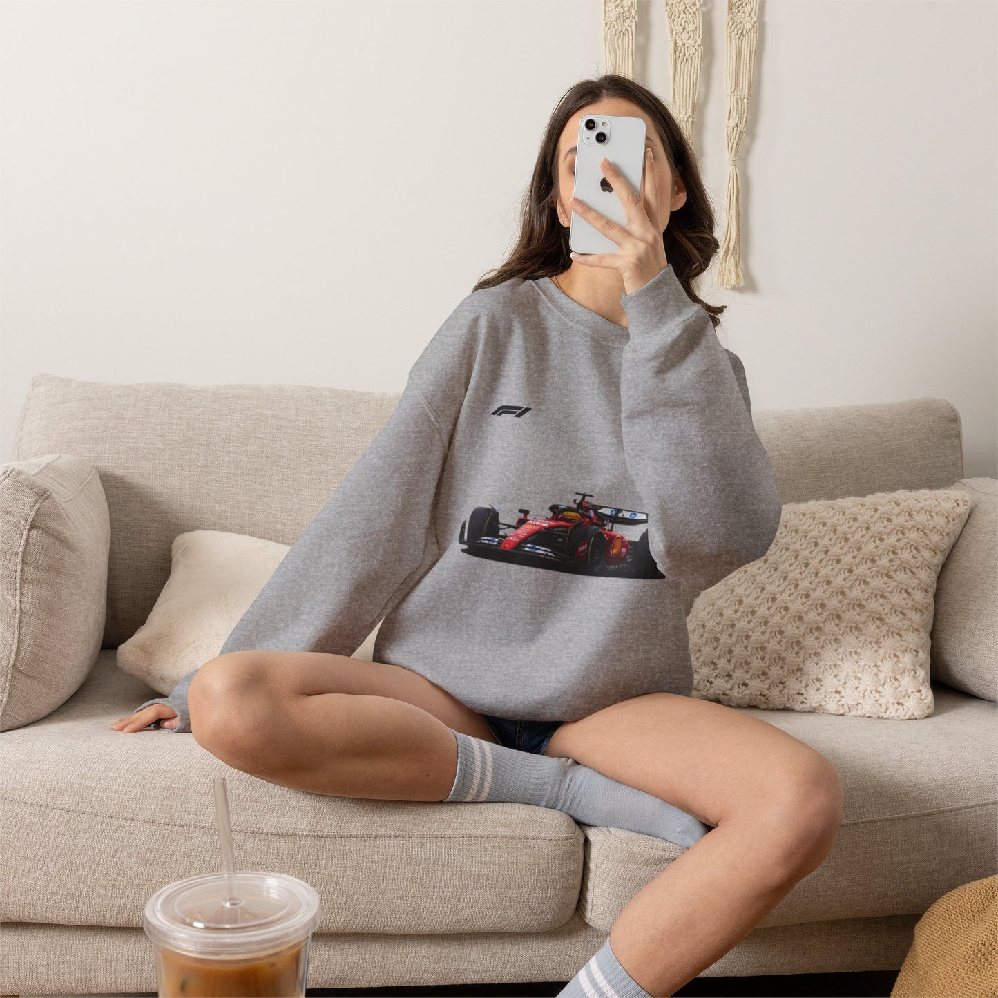 Racing Car Crewneck Sweatshirt — Red Formula 1 Graphic