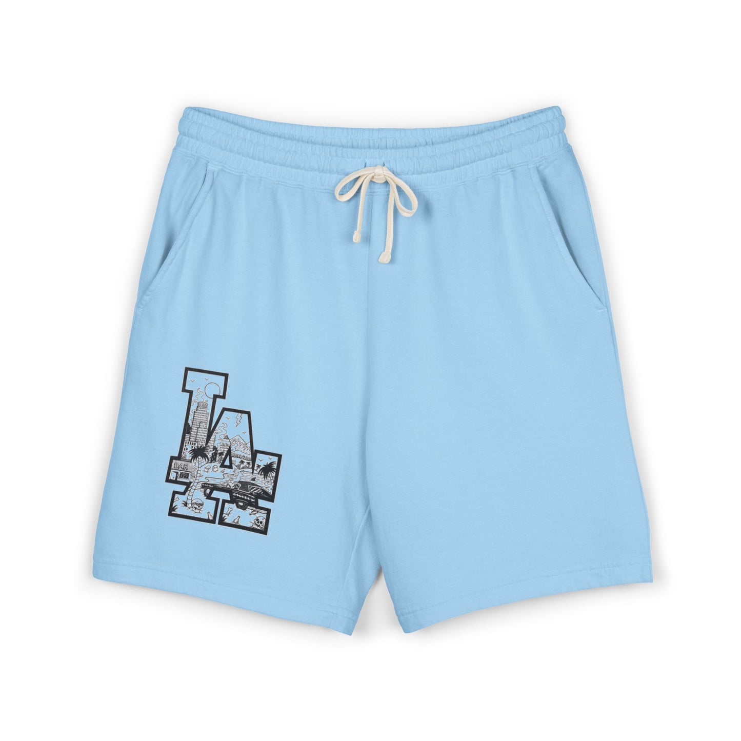 LA Cityscape Fleece Sweat Shorts — Vintage Los Angeles Graphic
