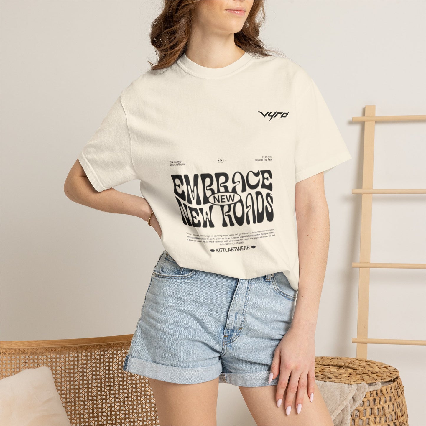 Graphic T-Shirt — "Embrace New Roads" Vintage Western Rider Tee