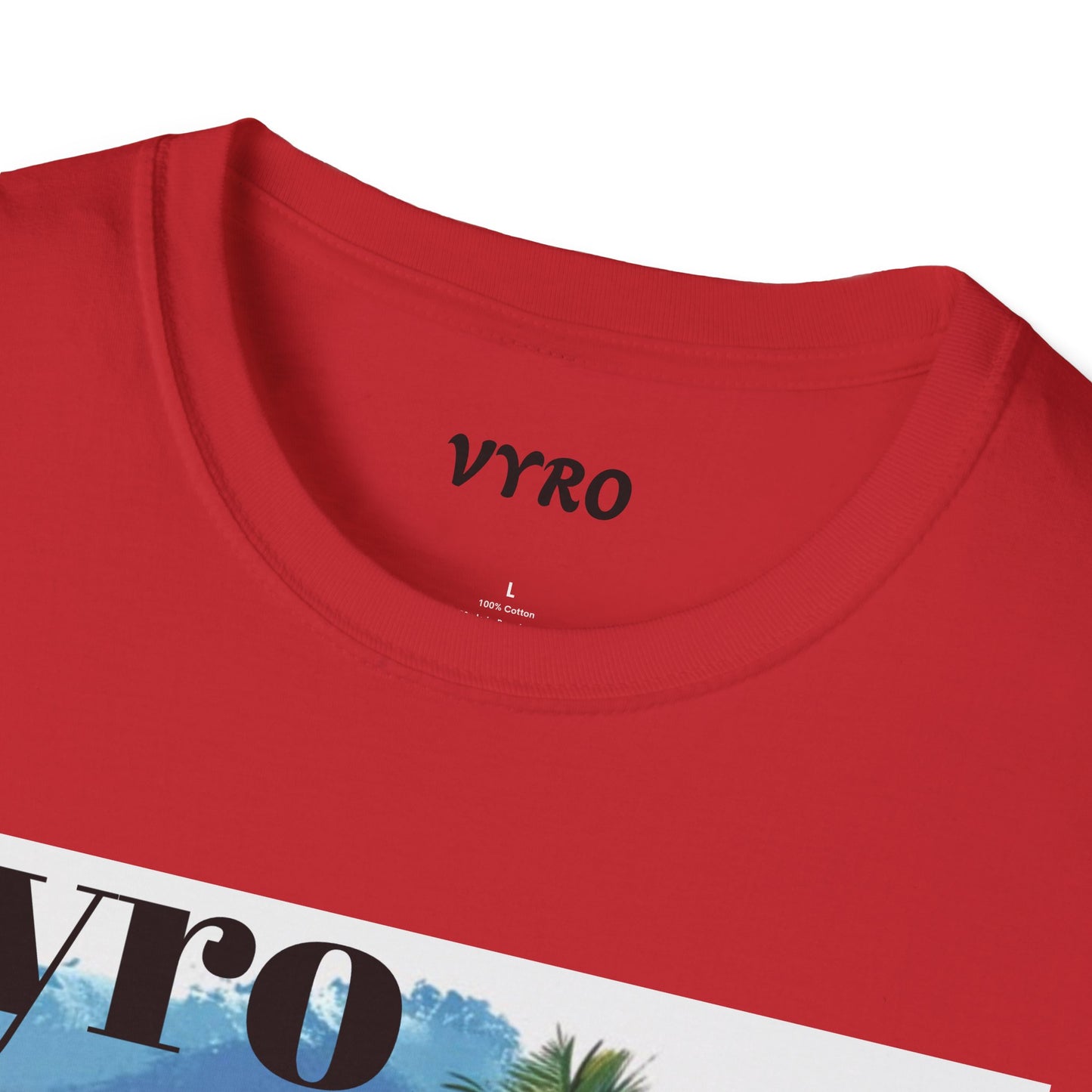 T-Shirt — Tropical Palm Beach Graphic Tee with 'vyro' Text
