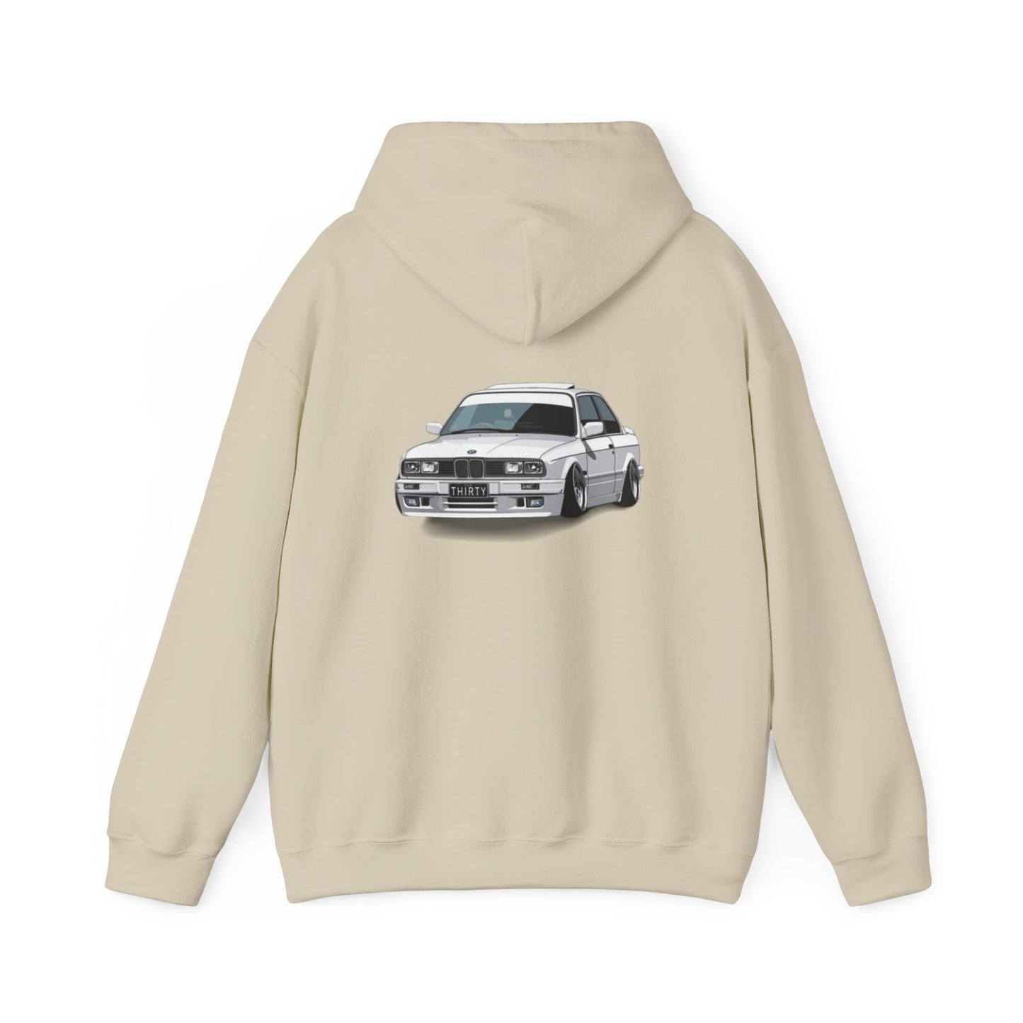 VYRO Logo Hoodie with Retro White Rally Car Graphic — Streetwear Racing Pullover