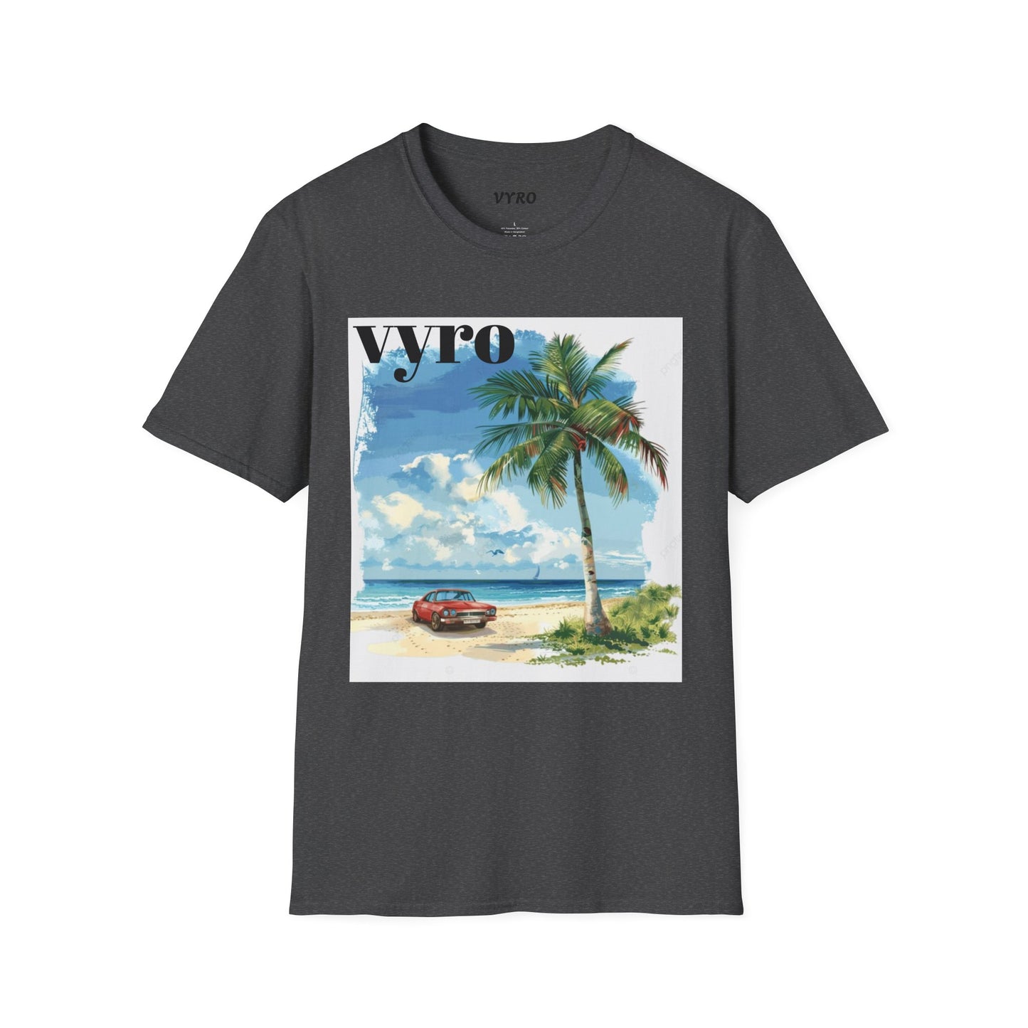 T-Shirt — Tropical Palm Beach Graphic Tee with 'vyro' Text