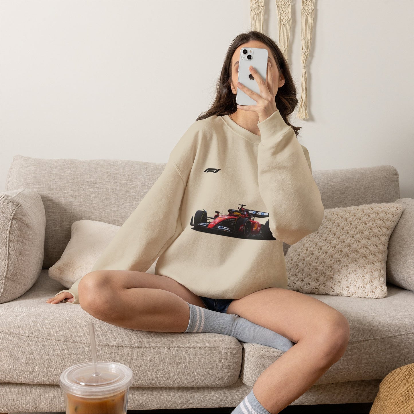 Racing Car Crewneck Sweatshirt — Red Formula 1 Graphic