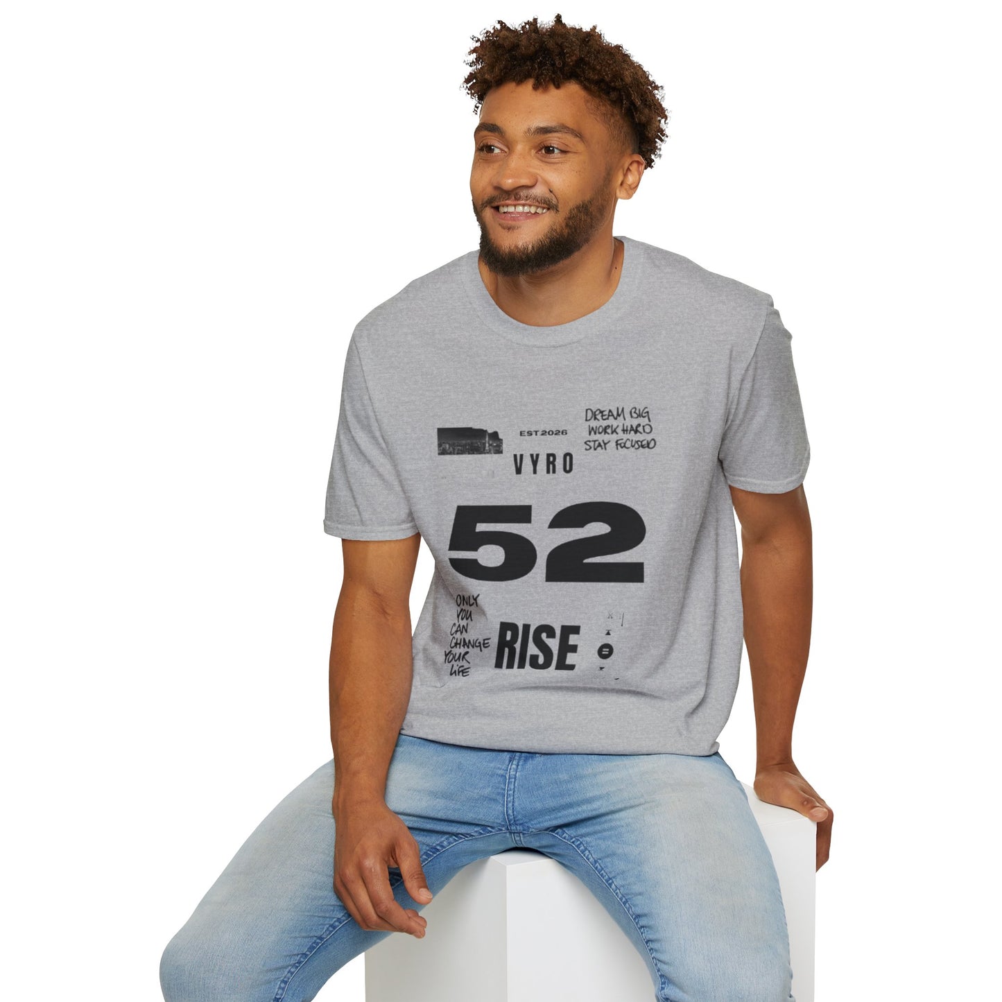 52 Rise Graphic T‑Shirt — Motivational 'Dream Big, Work Hard, Stay Focused' Tee