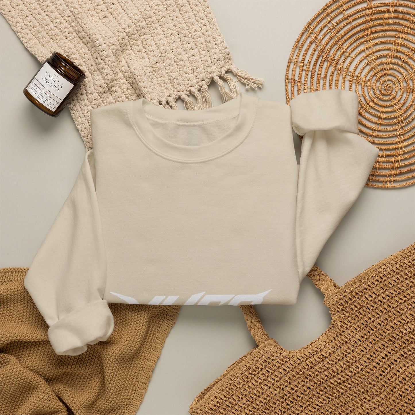 Minimal White Crewneck Sweatshirt — Subtle Center Logo