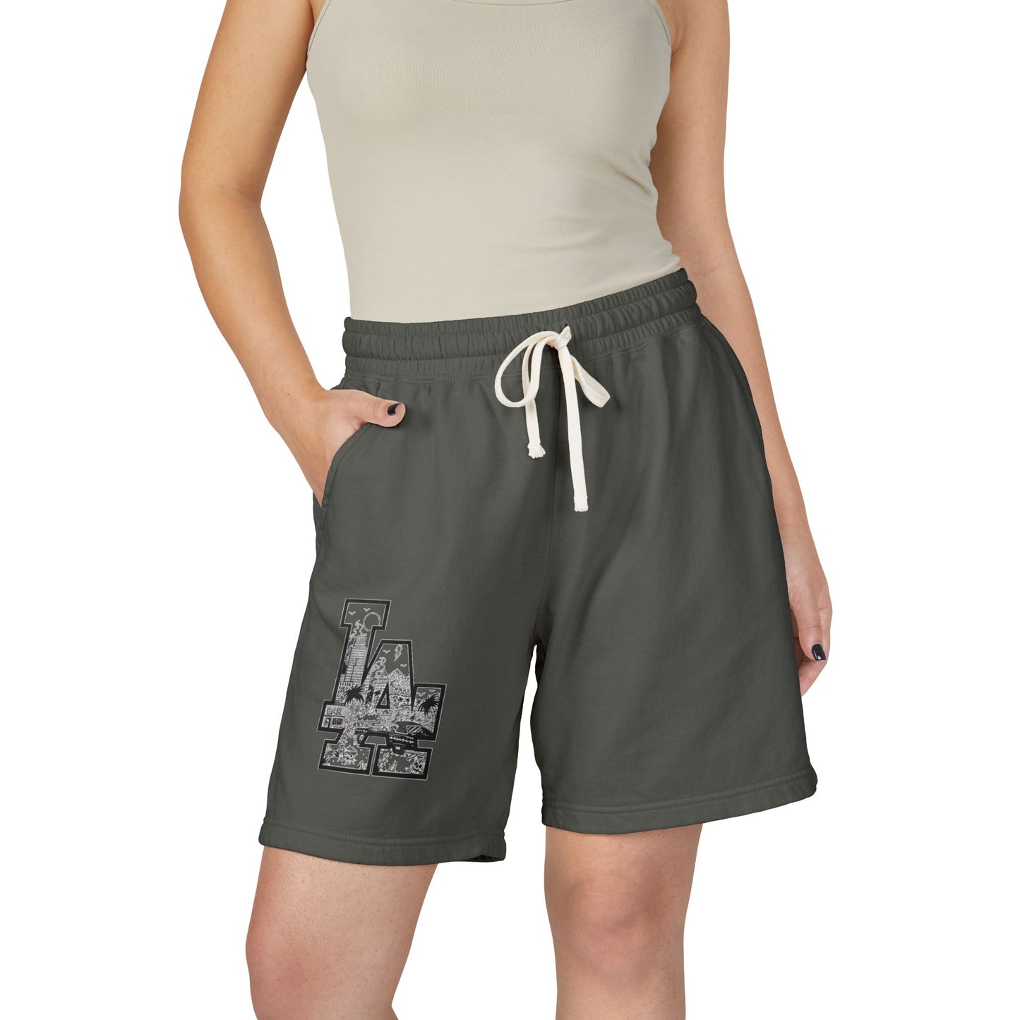 LA Cityscape Fleece Sweat Shorts — Vintage Los Angeles Graphic