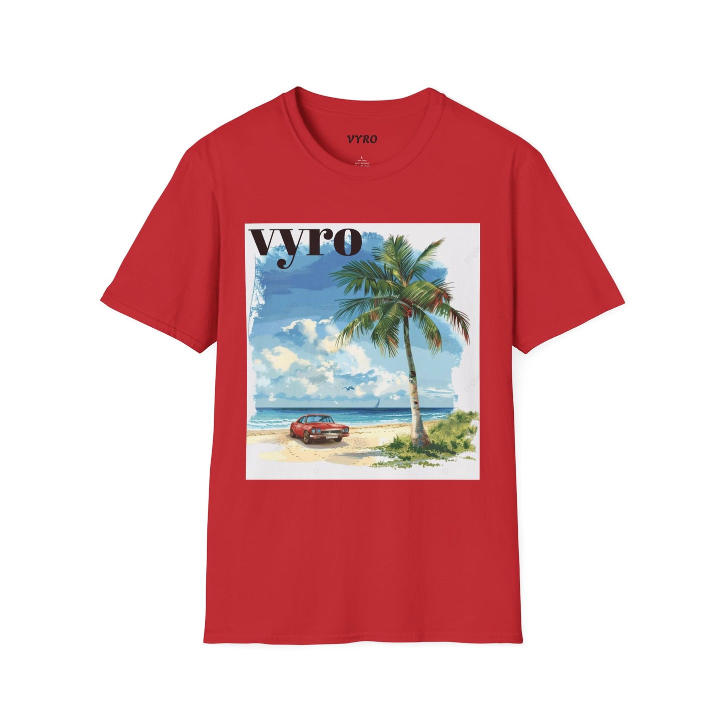T-Shirt — Tropical Palm Beach Graphic Tee with 'vyro' Text