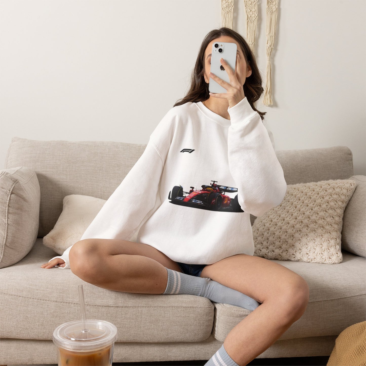 Racing Car Crewneck Sweatshirt — Red Formula 1 Graphic